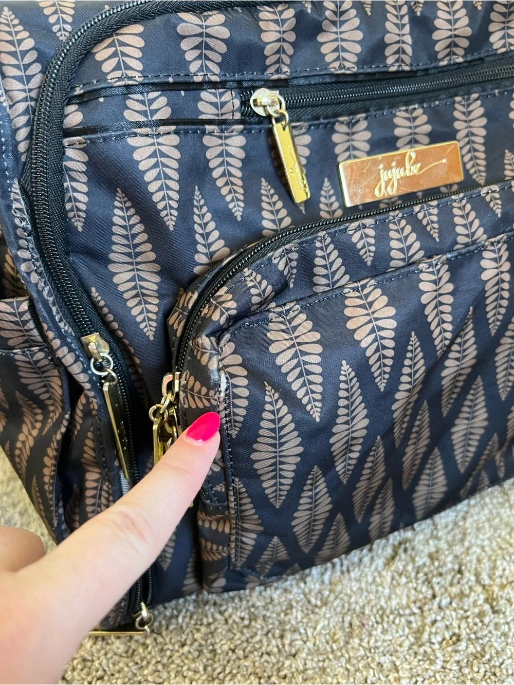 Ju-Ju-Be Brown Patterned Satchel Diaper Bag with Gold Hardware